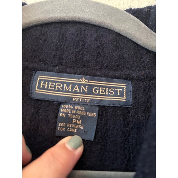 Vintage Herman Geist Womens Navy Ribbed Wool Cardigan Sweater Button-Front Pocke - Picture 5 of 11